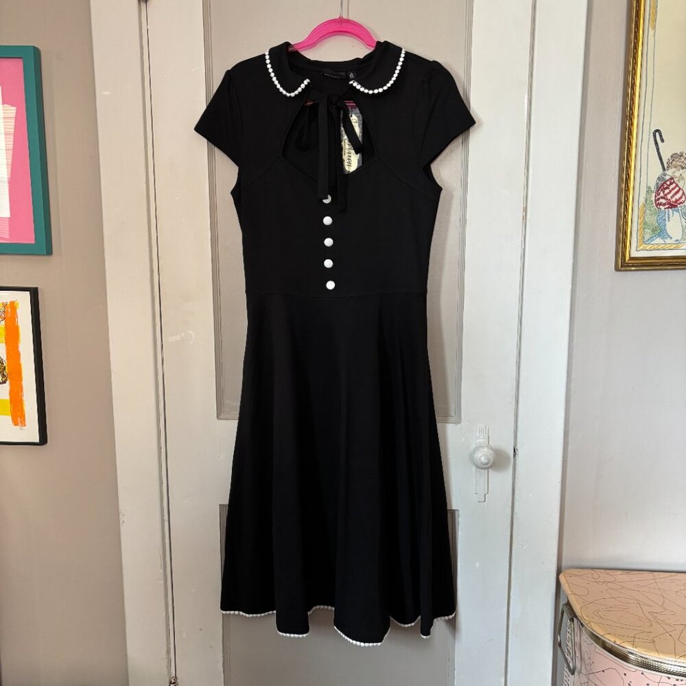 NWT Voodoo Vixen Black Tie Neck Flare Dress Retro Pinup Style - Picture 4 of 11